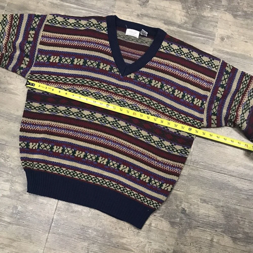 Vintage Sears Men's Store Sweater Size XL Multicolor Blue Grandpa Acrylic - Picture 9 of 10